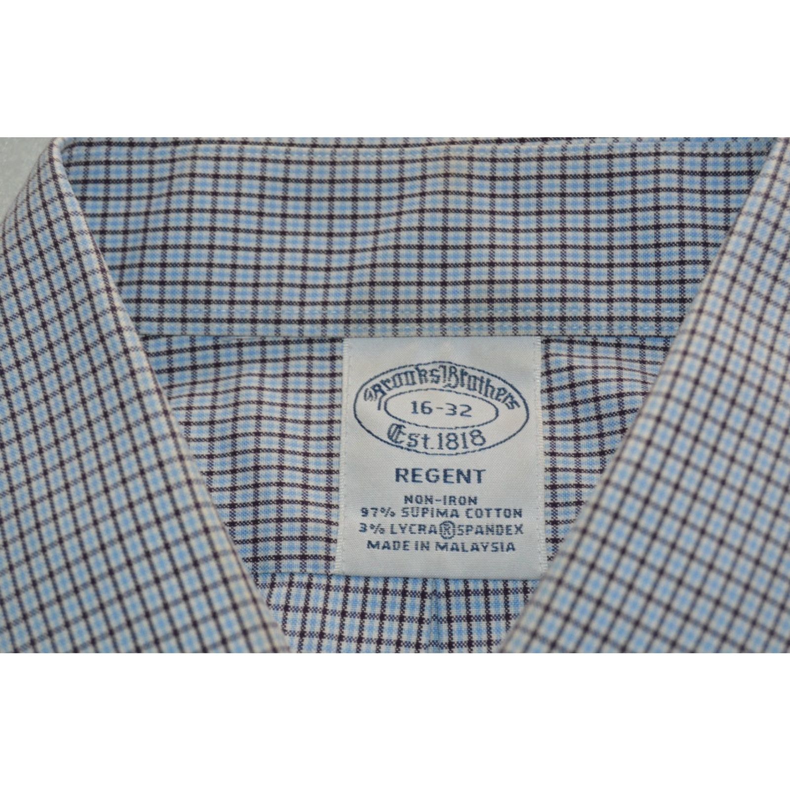 Brooks Brothers Brooks Brothers Men's Dress Shirt Blue Plaid Classic Cotton 16-32 Shirt Mens Regular Blue Plaid 16 32 Size 42R - 4 Thumbnail