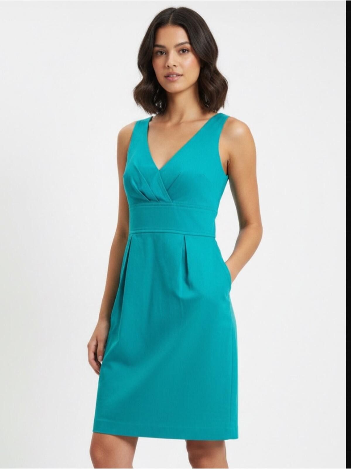 Express Express Teal V-Neck Sleeveless Sheath Dress Size XS / US 0-2 / IT 36-38 - 2 Thumbnail
