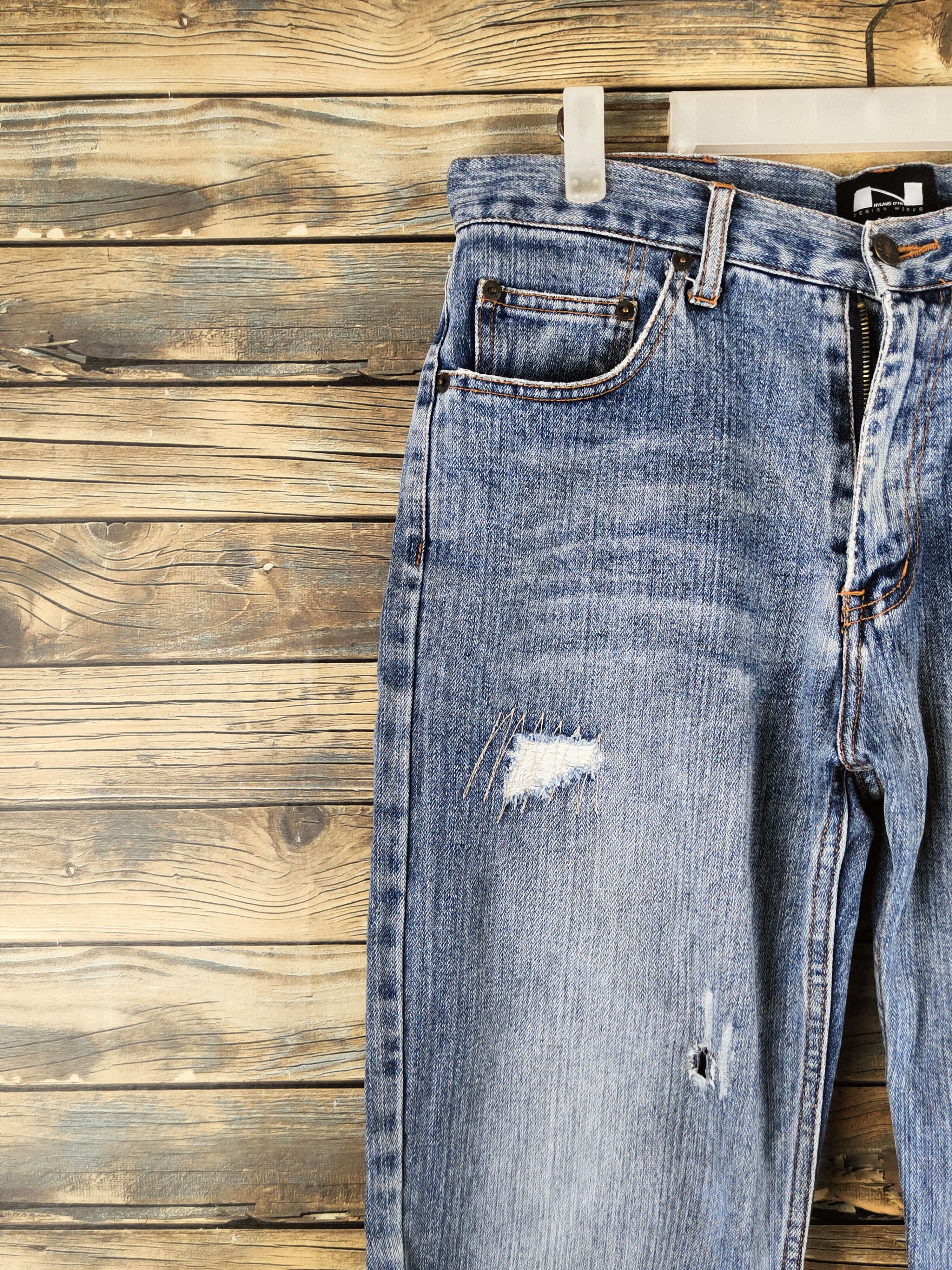 Japanese Brand DL Nylaus Blue Distressed Ripped Jeans #46-104 Size US 32 / EU 48 - 3 Thumbnail