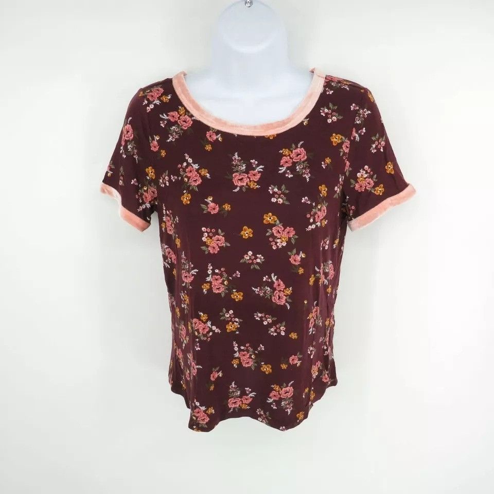 Other Ultra Flirt Floral Print T-Shirt Small Burgundy & Pink NWT Size S / US 4 / IT 40 - 1 Thumbnail