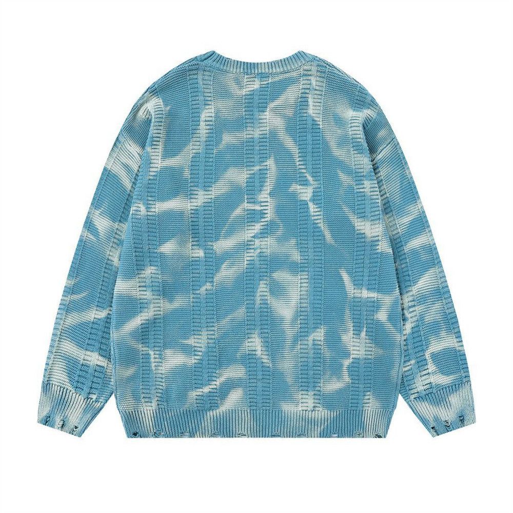 Vintage Men's washed vintage jacquard ripped tie-dye sweater Size US M / EU 48-50 / 2 - 2 Thumbnail