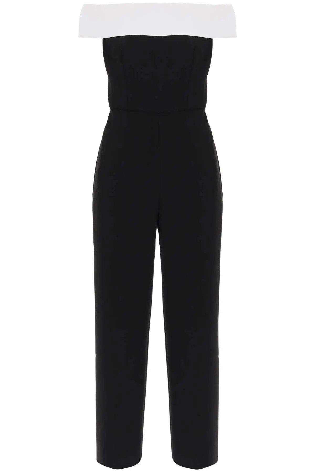 o1s22i1n1223 Off-Shoulder Cady Jumpsuit in White Black
