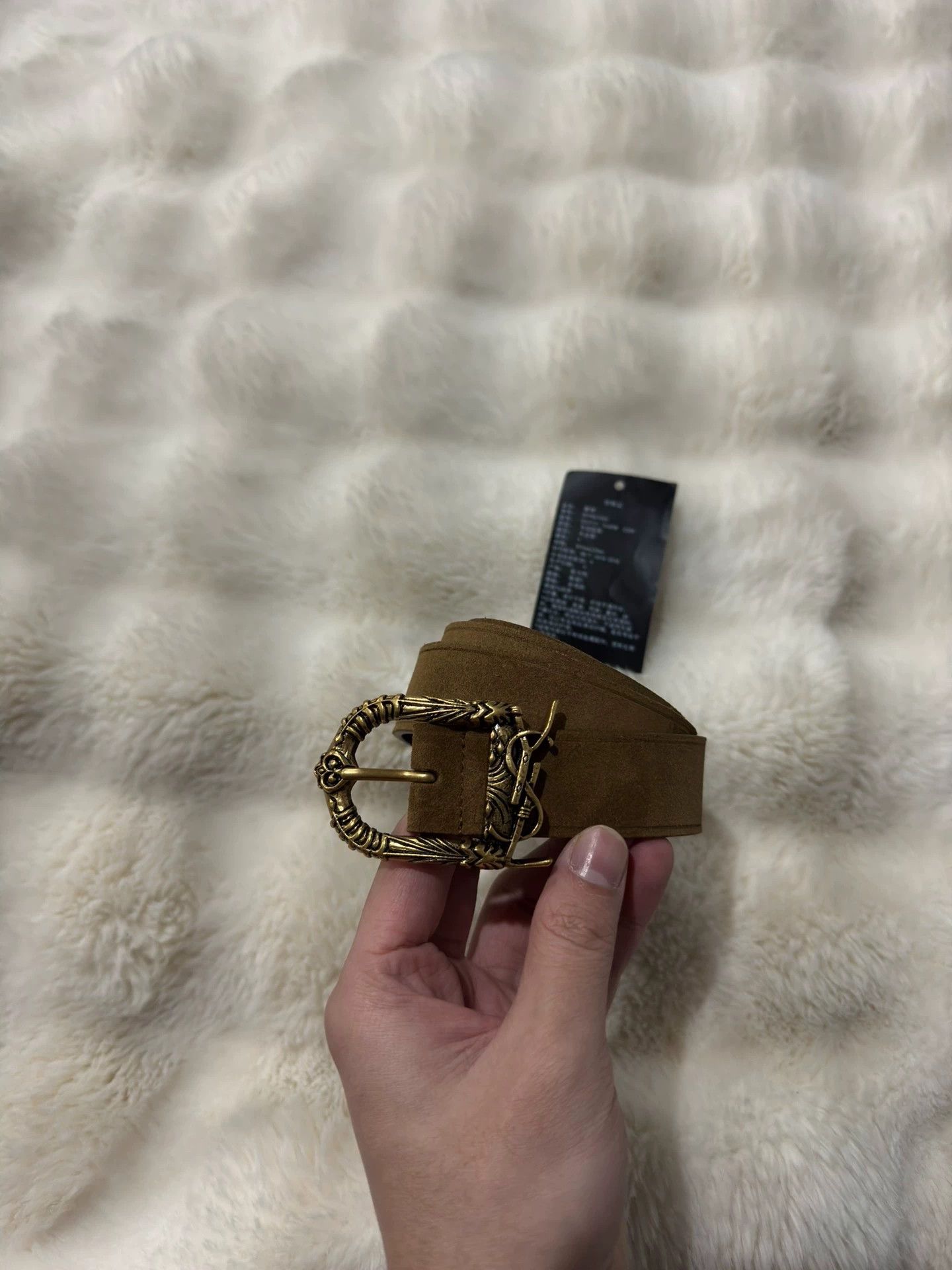 Saint Laurent Paris Saint Laurent (SLP) gold-plated engraved logo belt, Size ONE SIZE - 1 Thumbnail