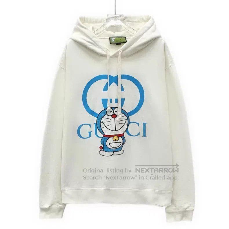 Gucci Gucci White Doraemon printed cotton hooded drawstring long Size L / US 10 / IT 46 - 1 Thumbnail