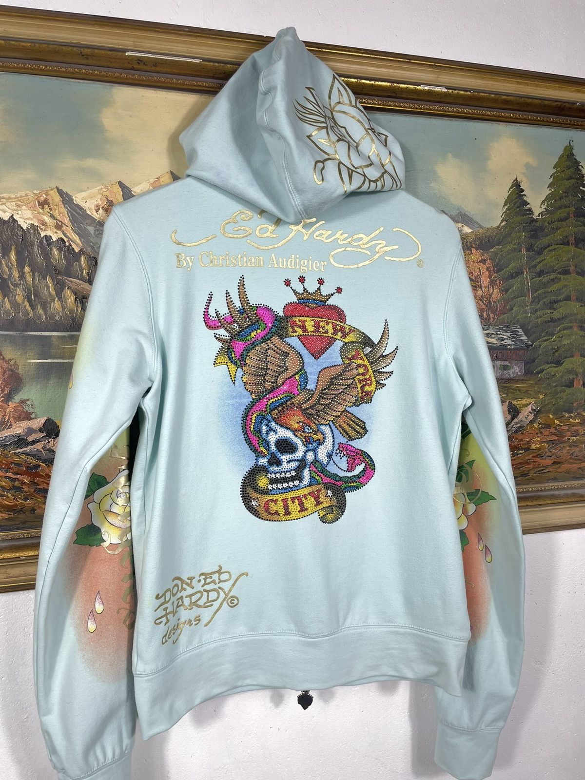 Christian Audigier × Ed Hardy × Vintage Ed Hardy Retro 00s Hoodie With Crystals Affliction Grunge Size US S / EU 44-46 / 1 - 7 Thumbnail