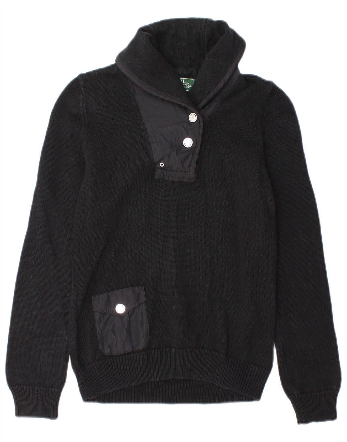 Ralph Lauren Womens Petite Shawl Neck Jumper Sweater UK 6 XS Black Cotton Size XXS / US 00 / IT 34 - 1 Thumbnail