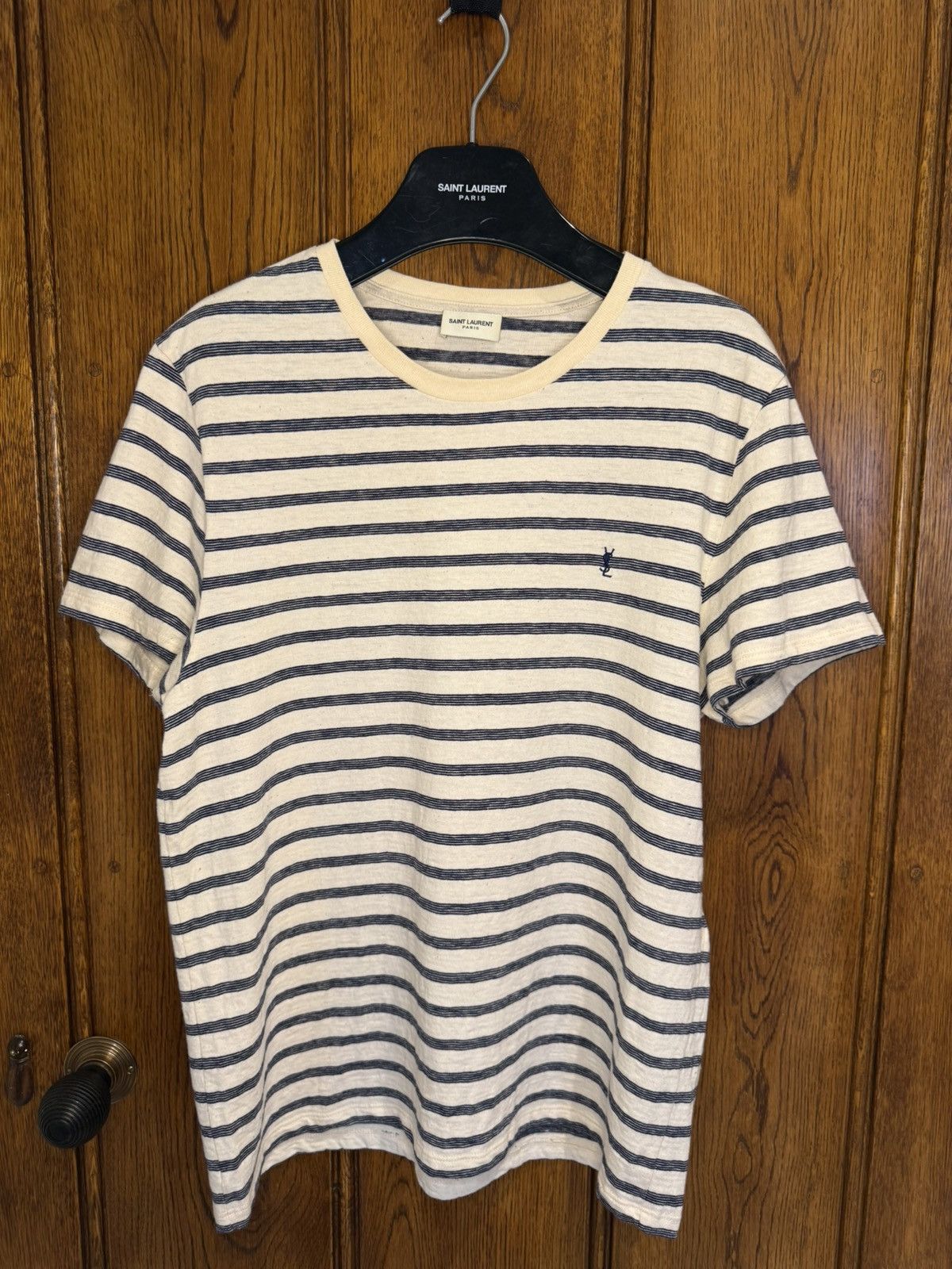 Saint Laurent Paris $620 Saint Laurent STRIPED CASSANDRE T-SHIRT IN JERSEY Size US L / EU 52-54 / 3 - 8 Thumbnail
