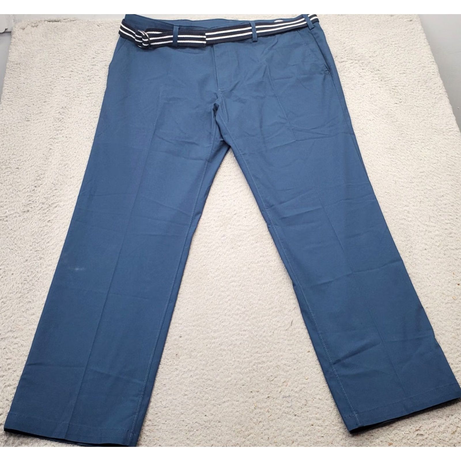 Haggar Haggar Mens Size 38x30 Blue Khaki Pants Straight Classic Belted Waist Signature Pants Size US 38 / EU 54 - 2 Thumbnail