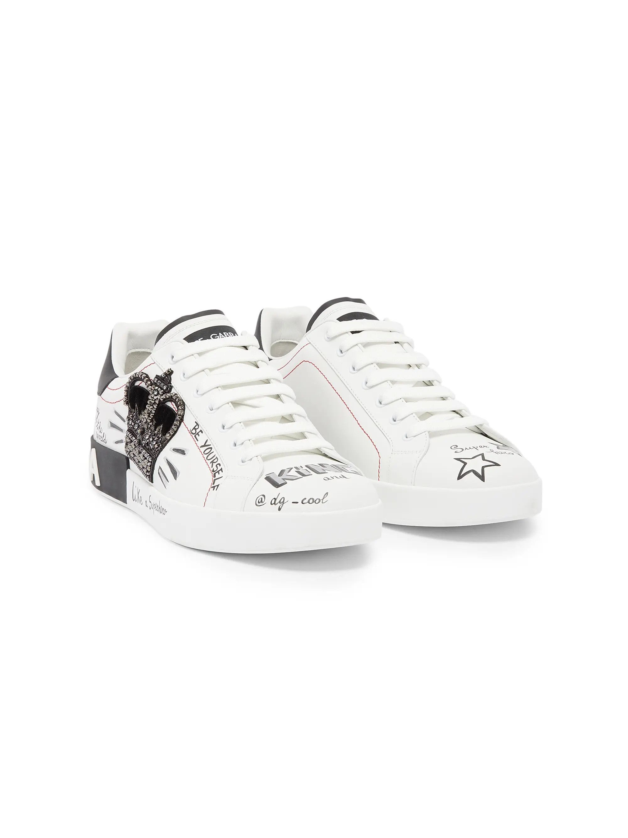 Dolce & Gabbana os11x0526 Illustrated Leather Sneakers in White/Black Size US 9 / EU 42 - 3 Thumbnail