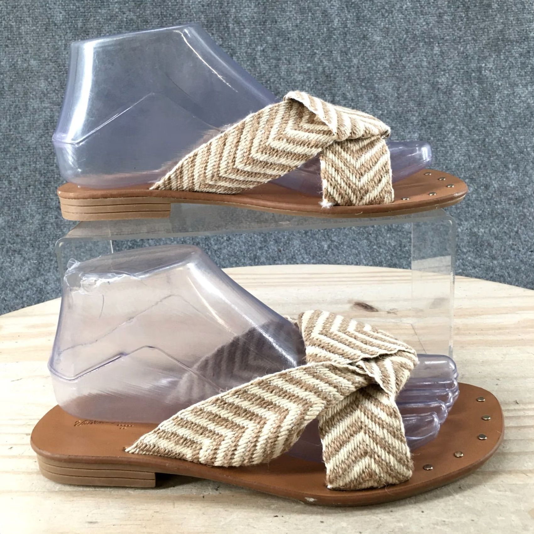 Vintage Universal Thread Sandals Womens 6.5 Louise Chevron Open Toe Slide Beige Size US 7 / IT 37 - 2 Thumbnail