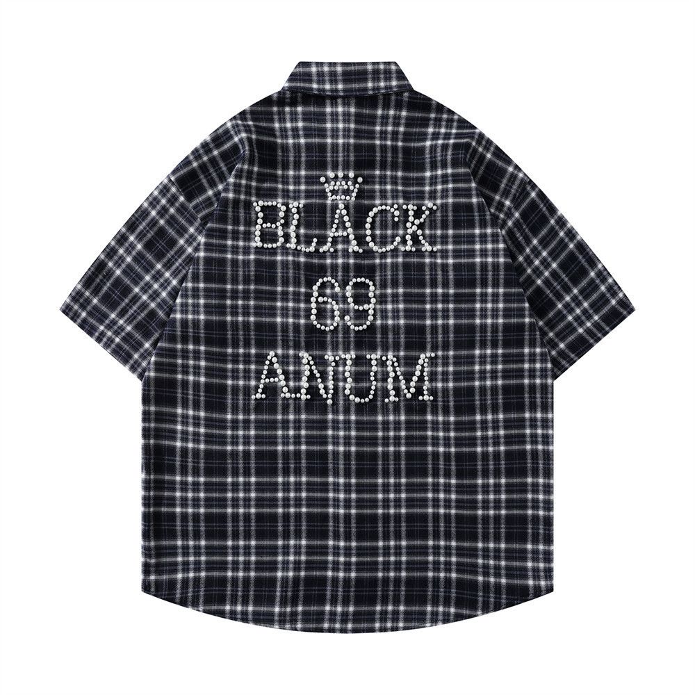 Japanese Brand × Vintage American loose men's trendy beaded letter plaid casual shirt Size US M / EU 48-50 / 2 - 2 Thumbnail