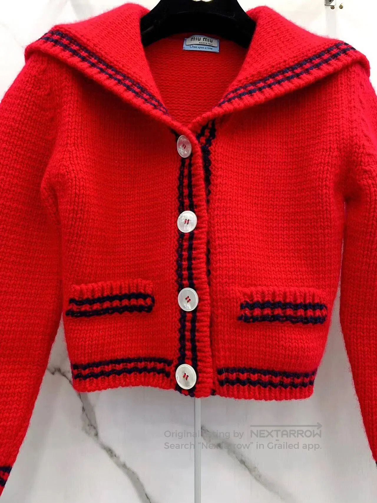 Miu Miu red short navy style knit cardigan. Size US S / EU 44-46 / 1 - 4 Thumbnail