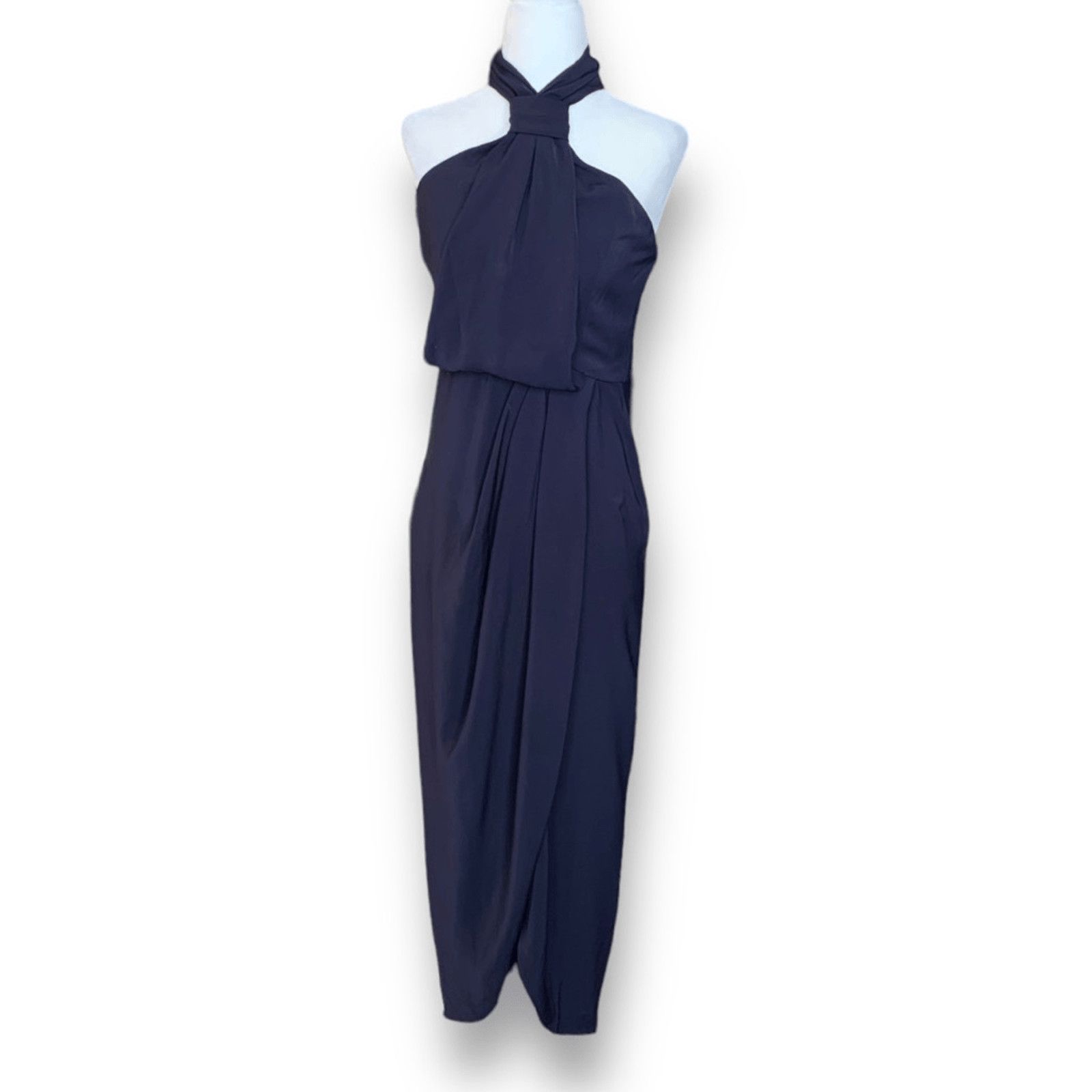 Shona Joy Shona Joy Revolve Knot Draped Halter Dress Navy Blue Maxi 4 Size S / US 4 / IT 40 - 2 Thumbnail
