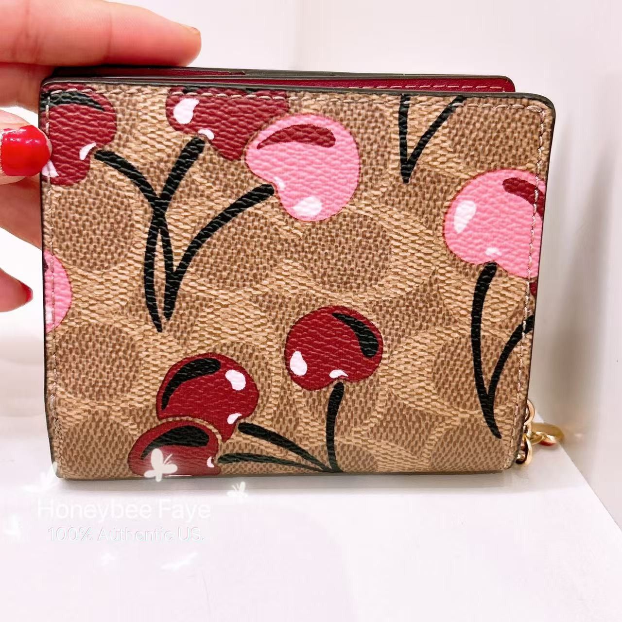 Coach Snap Wallet In Signature Canvas With Cherry Print CZ347 Size ONE SIZE - 5 Thumbnail