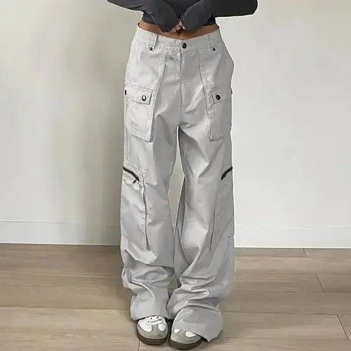 Japanese Brand Women's low rise wide leg cargo pants Size 28" / US 6 / IT 42 - 4 Thumbnail