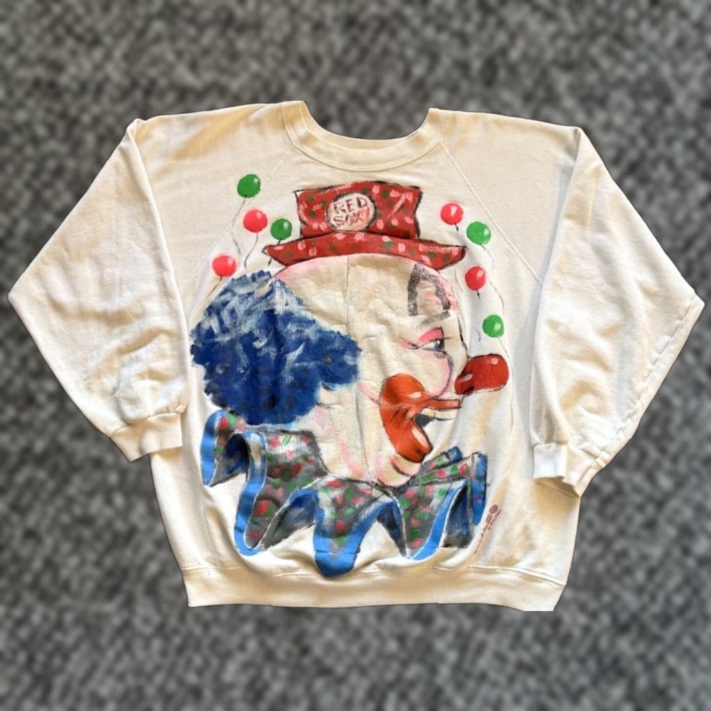 Hanes VINTAGE Hanes Sweatshirt Crew Neck XL Men 80s Clown Red Sox Hand Painted Graphic Print White 24x26 Size US XL / EU 56 / 4 - 1 Thumbnail