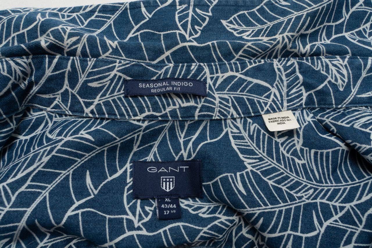 Gant 🔵 GANT Seasonal Indigo Blue Leaf Print Long Sleeve shirt Size US XL / EU 56 / 4 - 18 Thumbnail