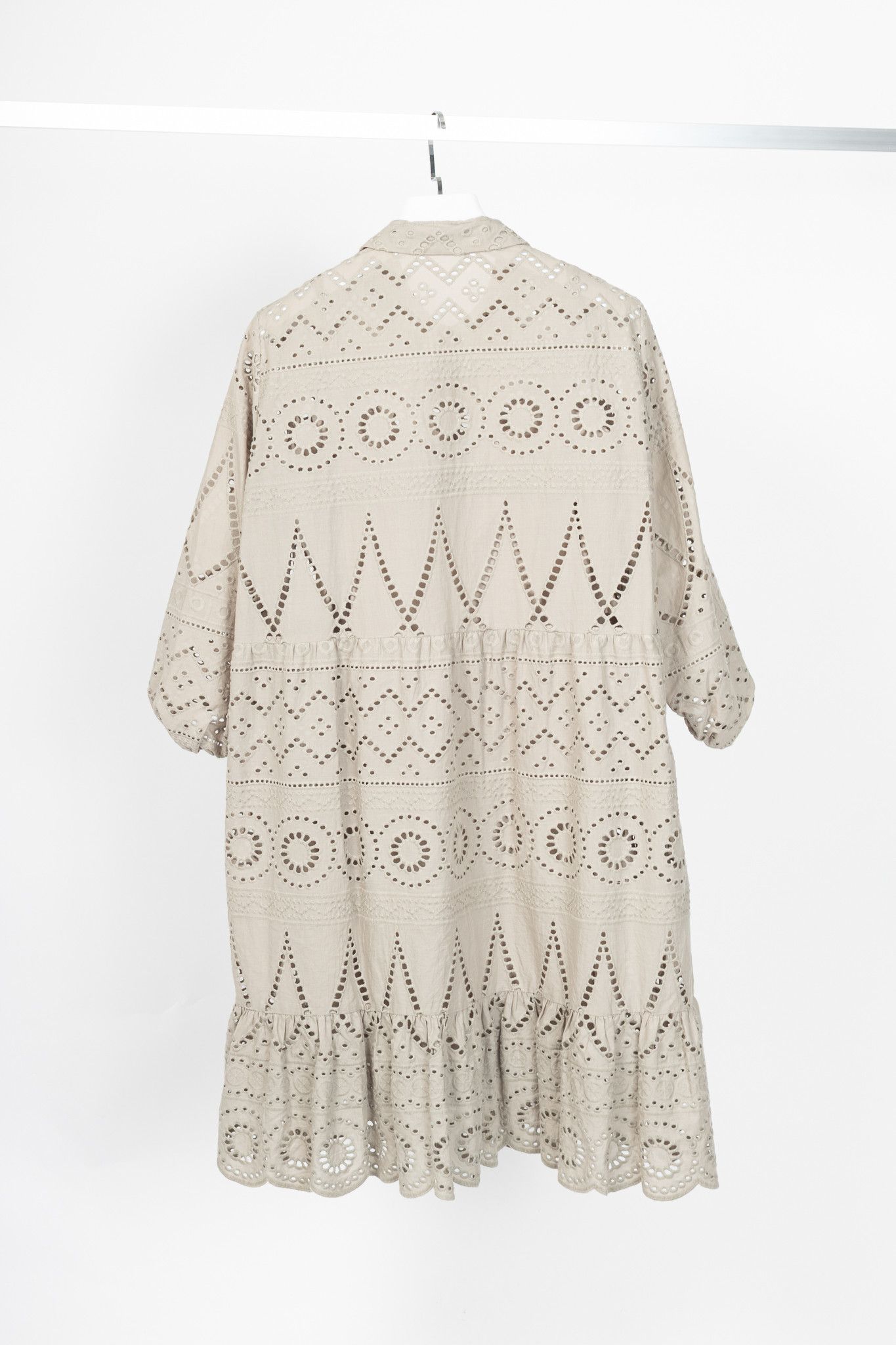 Luisa Cerano Luisa Cerano SS22 Taupe Cotton Broderie Anglaise Shirt Dress Size XL / US 12-14 / IT 48-50 - 2 Thumbnail