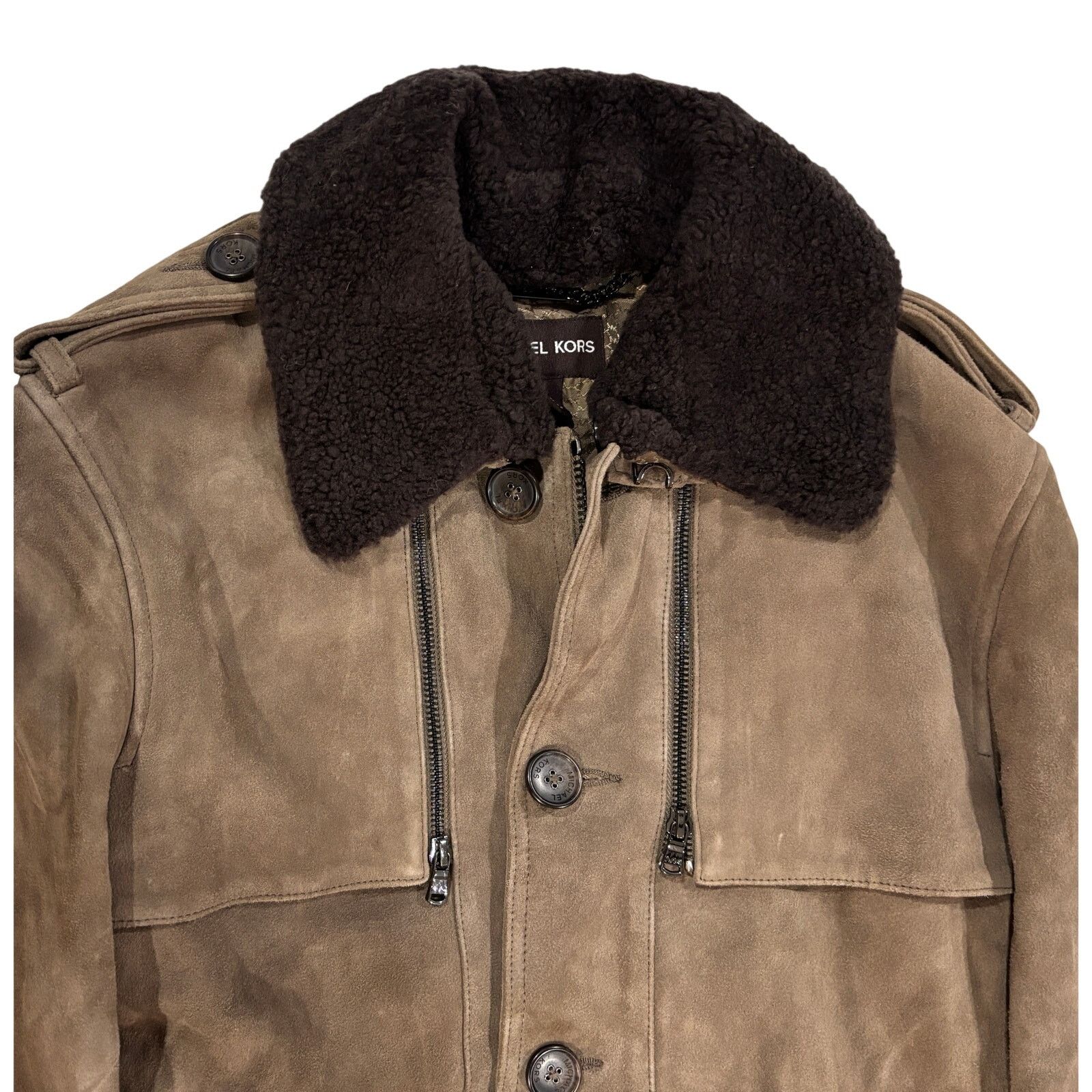 Michael Kors *R46 MICHAEL KORS Suede Trench Coat Faux Fur Collar Medium Size M / US 6-8 / IT 42-44 - 5 Thumbnail