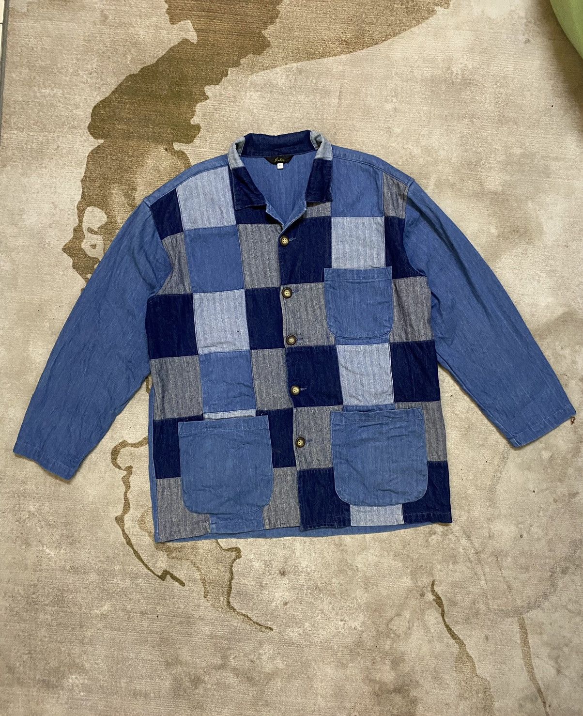 image of Vintage Oversized Patchwork Button Up Inspired By Kapital in Blue, Men's (Size Large)