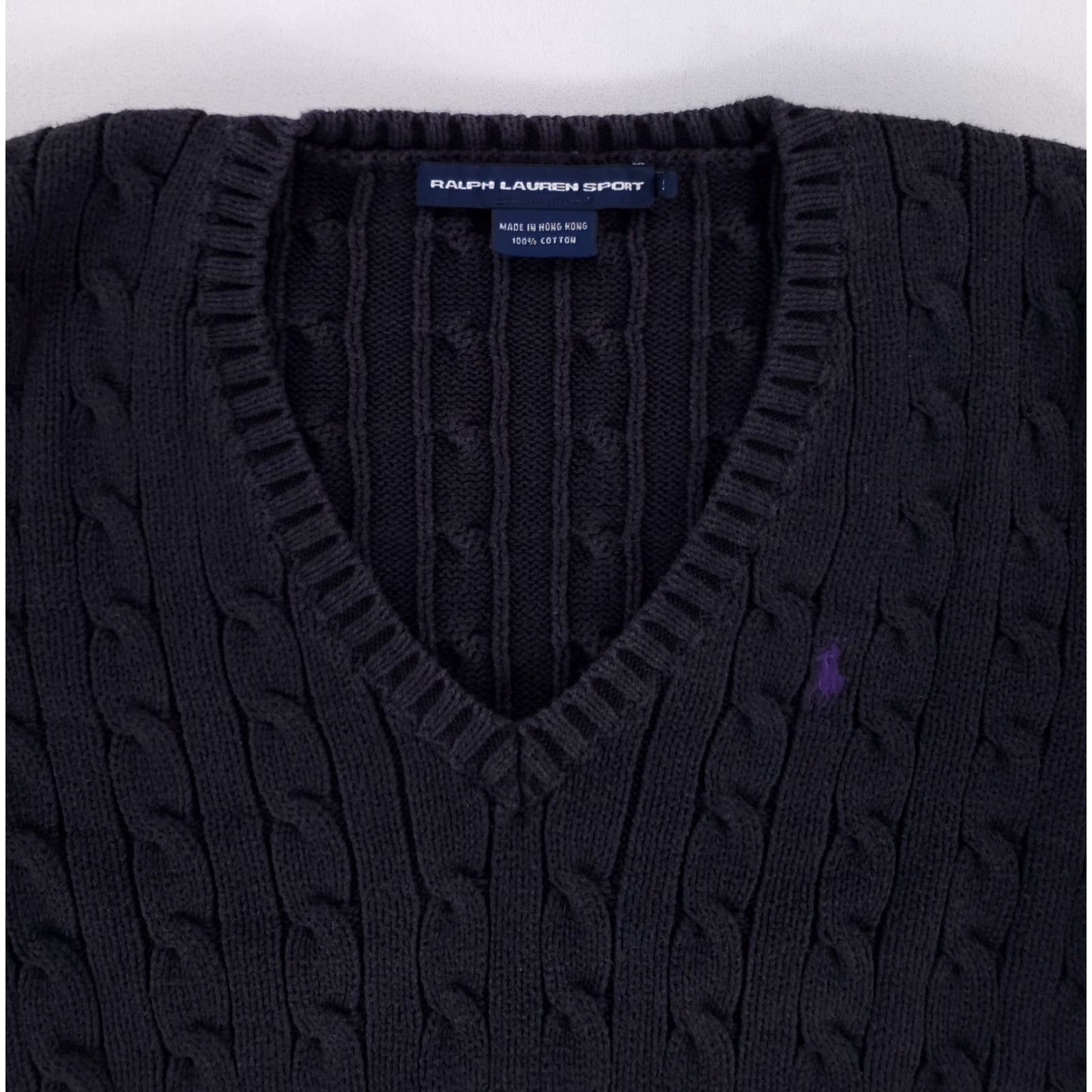 Ralph Lauren VINTAGE Ralph Lauren Sport 90s Cable Knit V Neck Sweater Black Womens L Shirt Pullover V-Neck Ladies Medium? Size L / US 10 / IT 46 - 3 Thumbnail