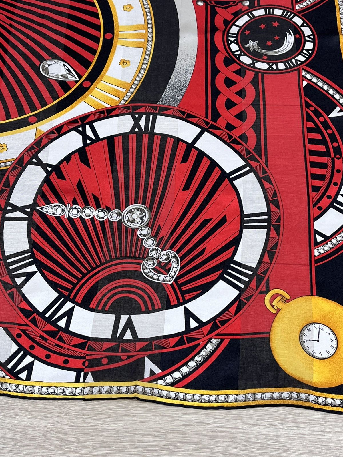Cartier Cartier Made In France Red Silk Scarf 85x85 Cm Clock Print Size ONE SIZE - 6 Thumbnail