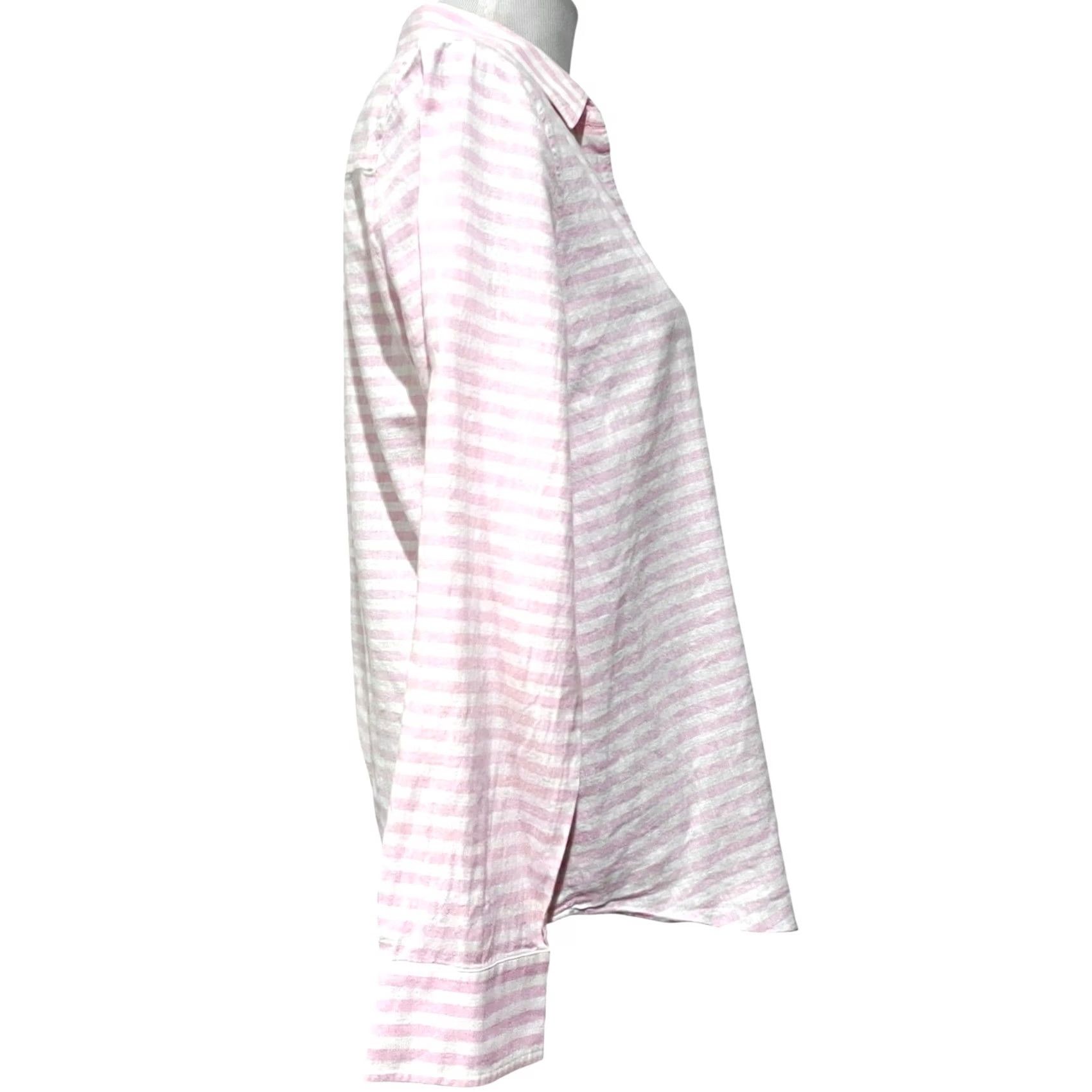 J.Crew J.Crew Women’s Linen Cotton Button-Up Pink White Stripe Long Sleeve Preppy Sz M Shirt Size M / US 6-8 / IT 42-44 - 7 Thumbnail