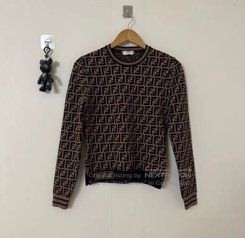 Fendi Fendi Brown monogram print long-sleeved knit sweater Size S / US 4 / IT 40 - 1 Thumbnail