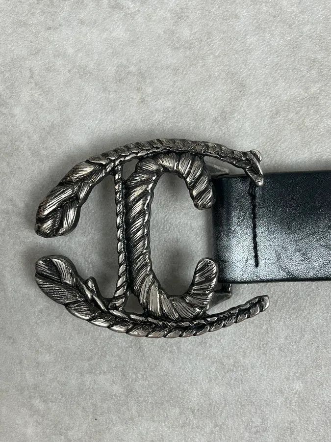Just Cavalli 2000s Cavalli Leaves Logo Buckle Black Leather Belt Size ONE SIZE - 5 Thumbnail