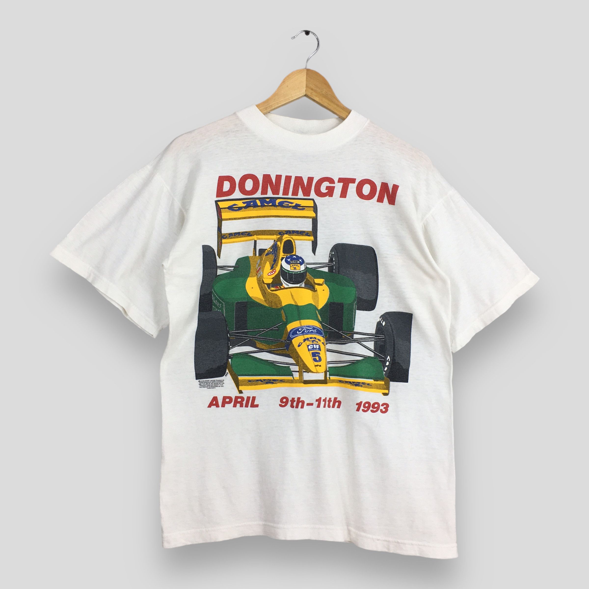 image of Formula Uno x Racing 90's Donington Grand Prix 1993 Camel Ford White T Shirt M, Men's (Size Medium)