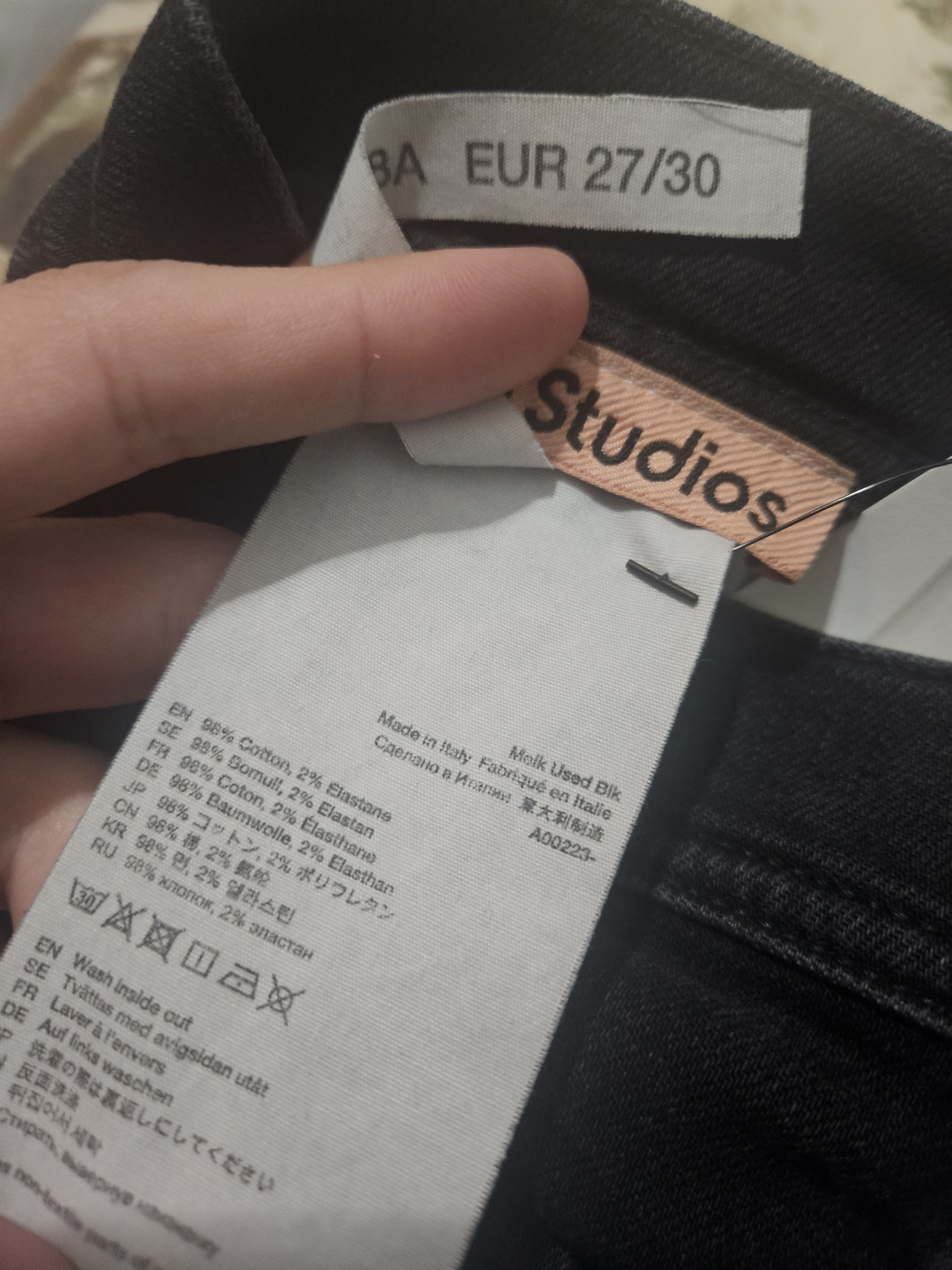 Acne Studios Melk Used Blk Leather Back Patch Black Denim Jeans Size US 29 - 9 Thumbnail