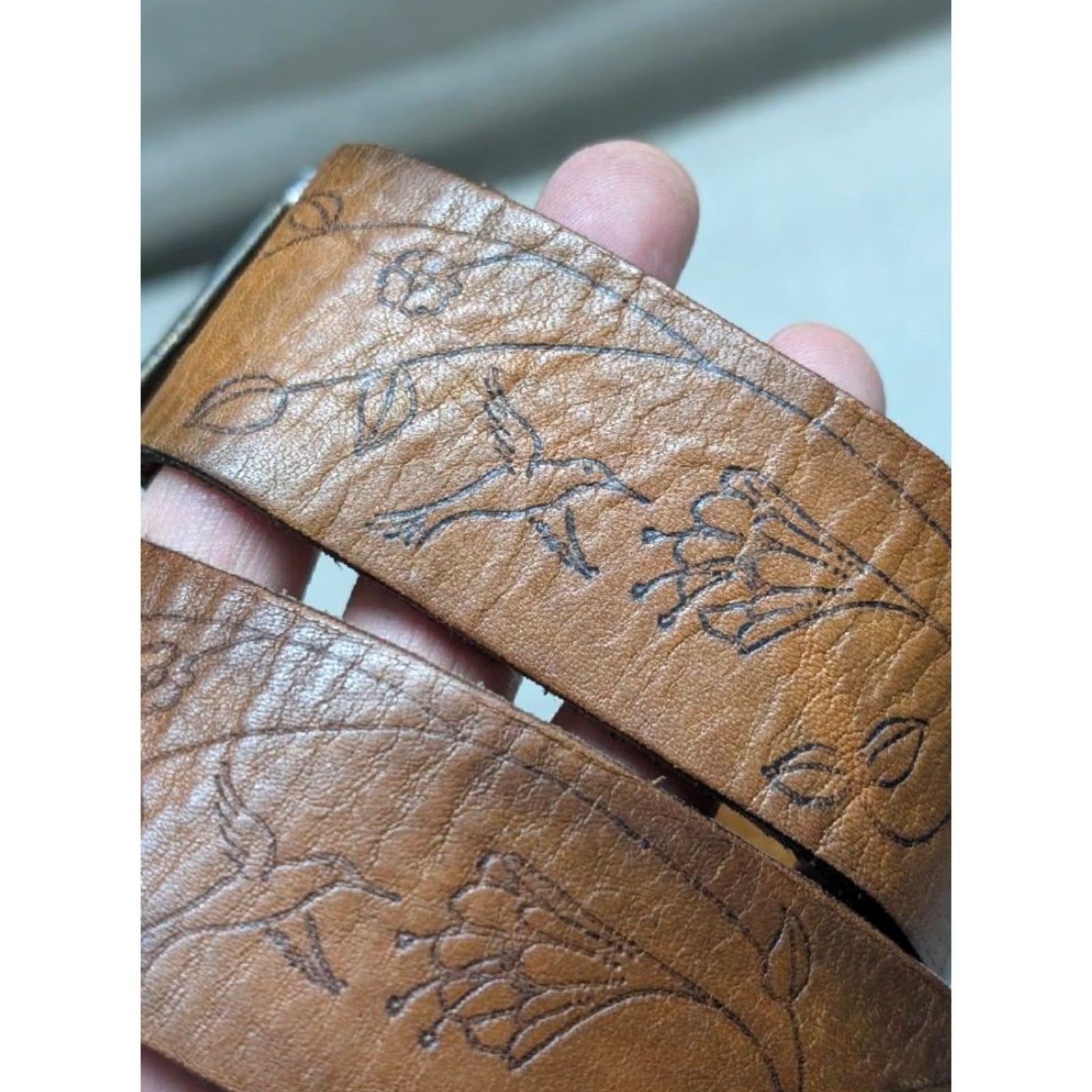 Vintage VINTAGE hippie western belt - 30 brown cowhide leather tooled belt Men Size 30 - 7 Thumbnail