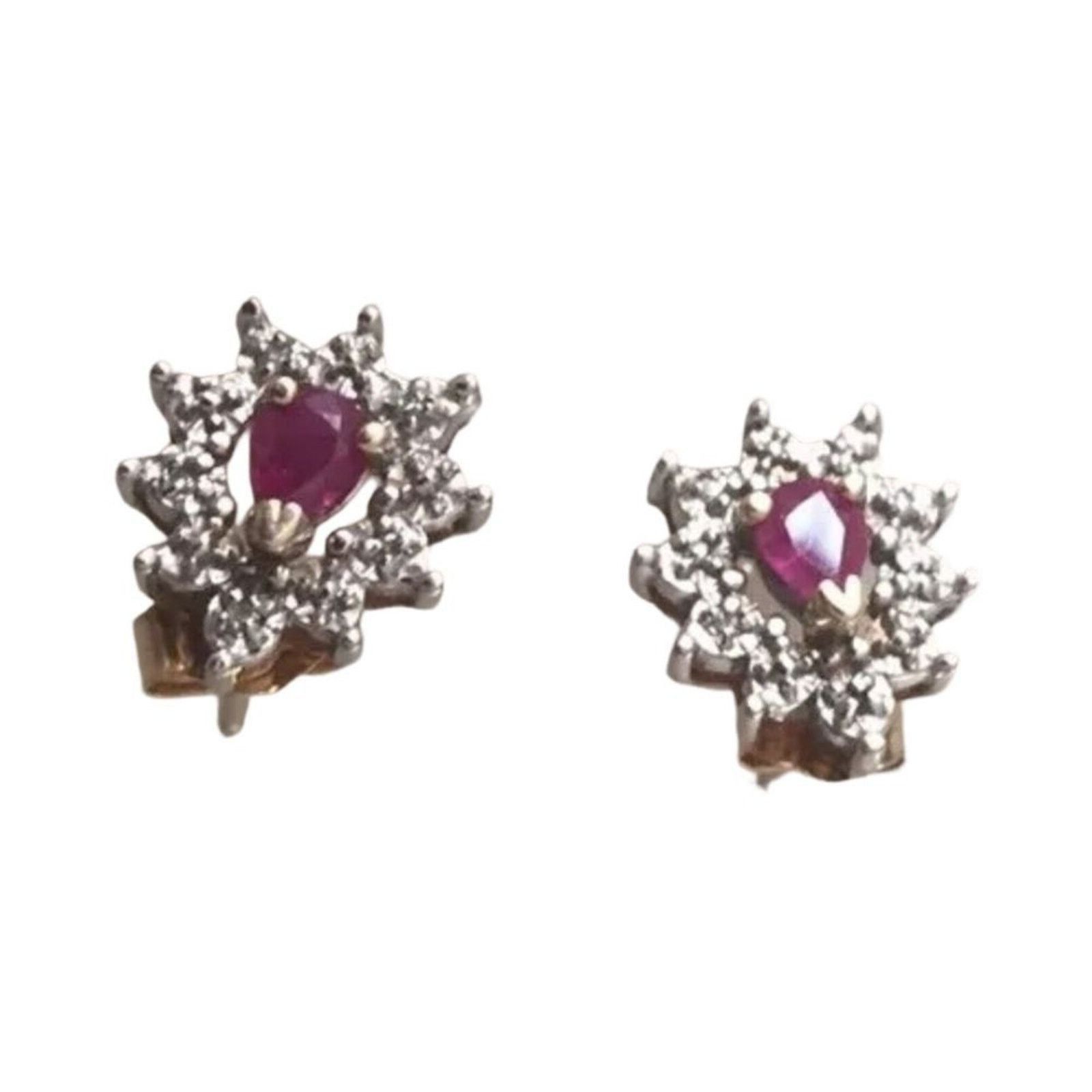 The Unbranded Brand 10K White Yellow Gold Genuine Ruby & Diamond Stud Earrings Size ONE SIZE - 3 Thumbnail