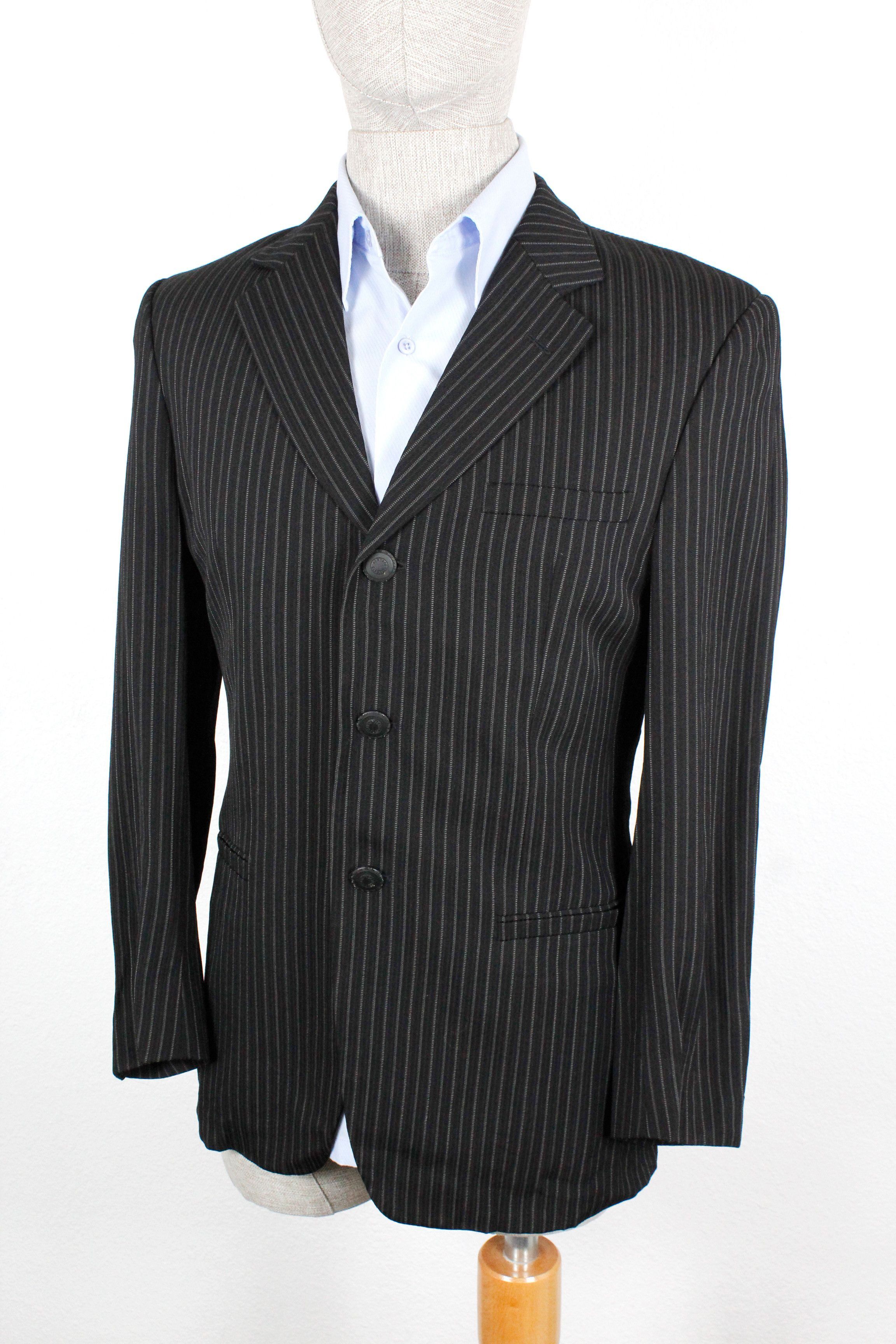 Versace Vintage Versace Classic V2 Striped Knit Black Blazer Jacket Size US M / EU 48-50 / 2 - 2 Thumbnail