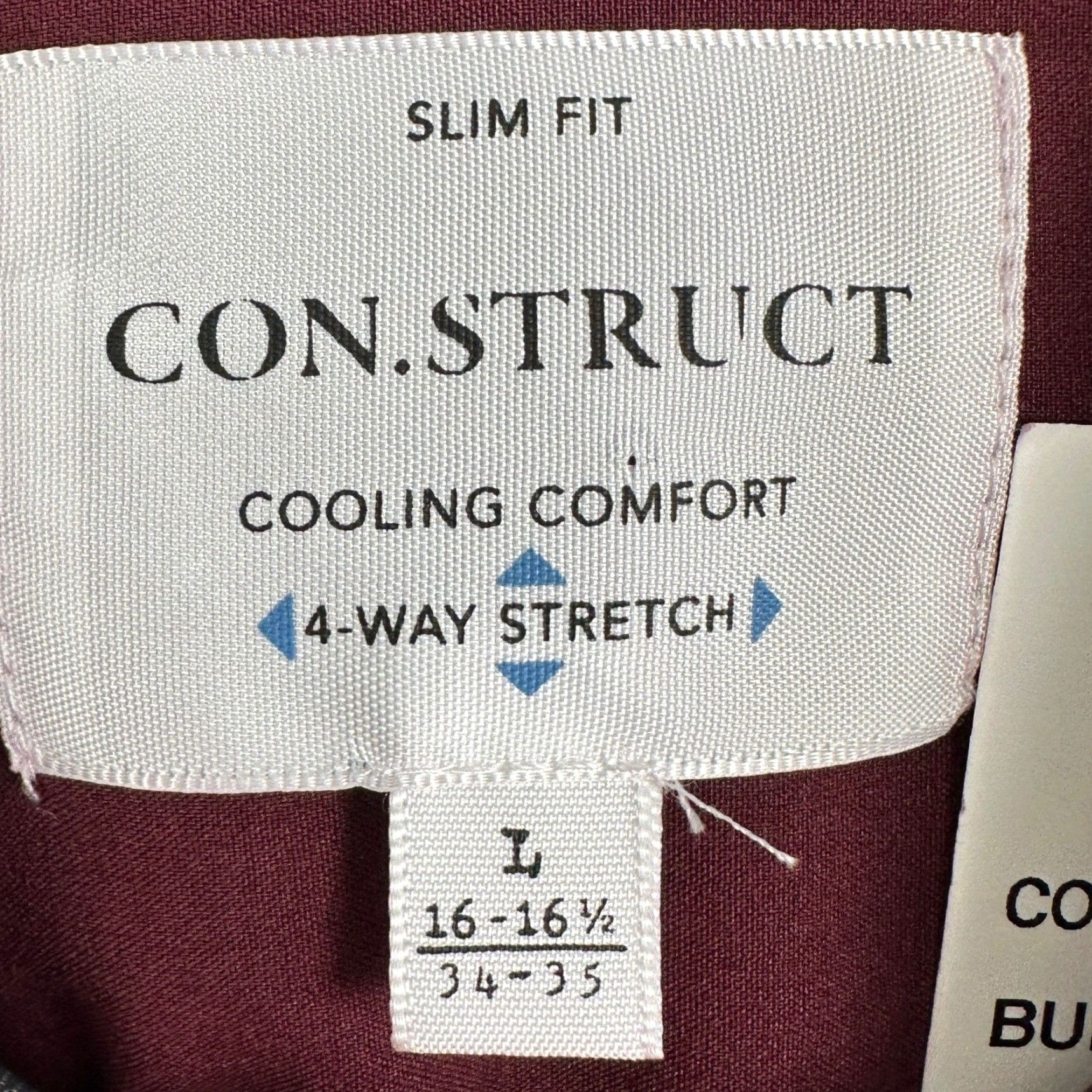 Vintage CON.STRUCT Dress Shirt Men Large Slim Fit 16-16.5 34-35 Maroon 4-Way Stretch Button-Front Office Casual Workwear Shirt Mens Size 42R - 4 Thumbnail