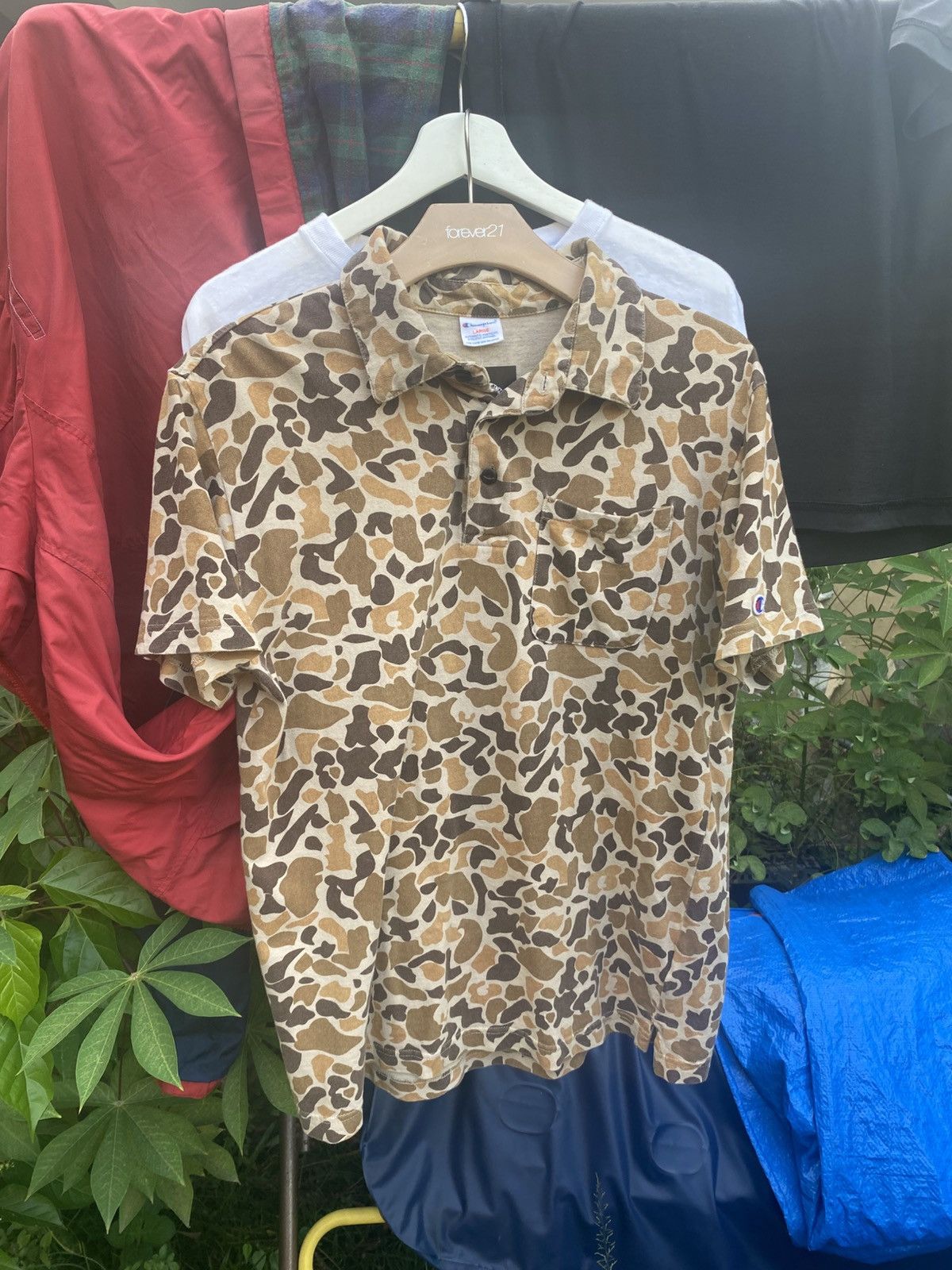 Vintage Rare Champion Tiger Camo Polo Button Up