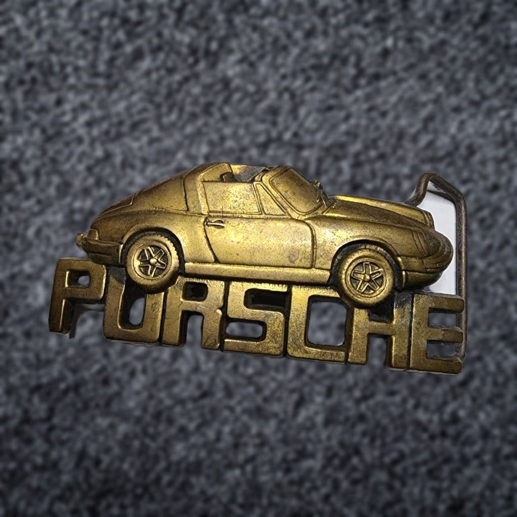 Vintage VINTAGE Porsche Car Belt Buckle Solid Brass 1980s Transportation Men Gold Size ONE SIZE - 1 Thumbnail