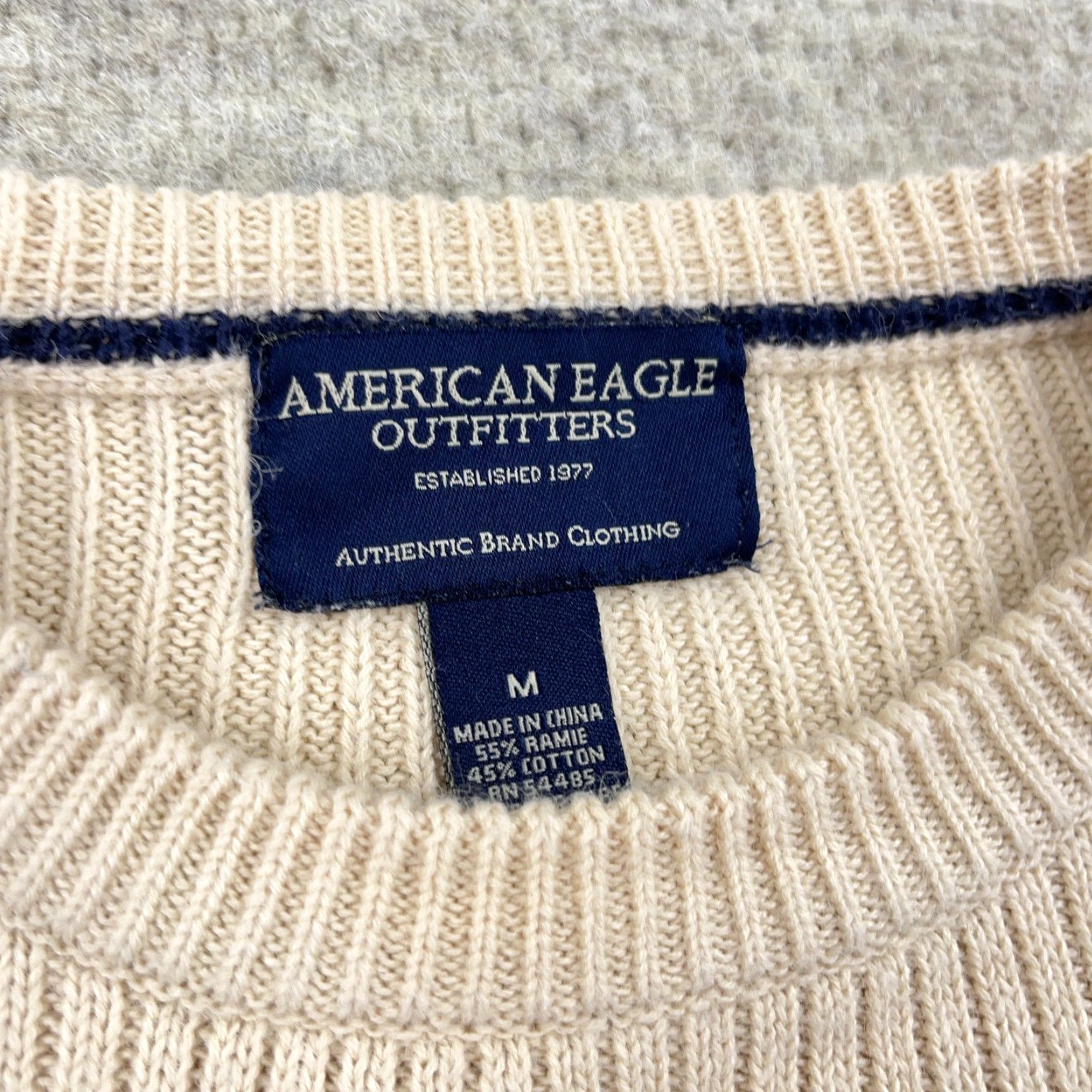 American Eagle Outfitters Vintage American Eagle Outfitters Sweater Men M Cream White Chunky Knit Stripe Size US M / EU 48-50 / 2 - 3 Thumbnail