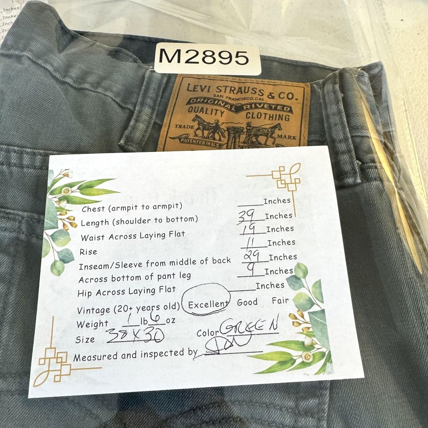 Levi's VINTAGE Levi’s 514 Jeans Mens 38x30 Gray Green Denim Straight Leg Mid Rise 100% Cotton Size US 38 / EU 54 - 7 Thumbnail