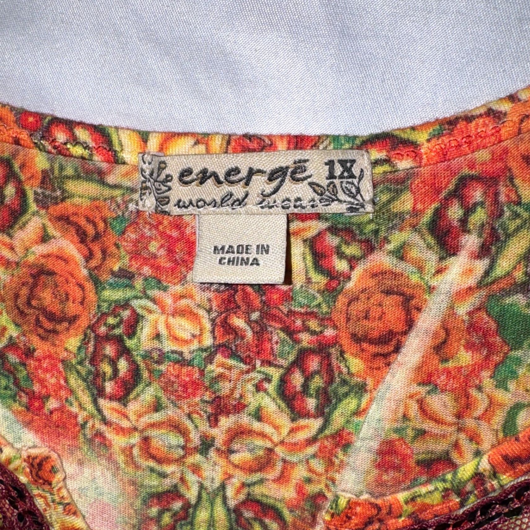 Vintage Energe Blouse Orange 1X Short Sleeve Paisley Sequin Lace Collar Bohemian Top Women Plus Size Size XL / US 12-14 / IT 48-50 - 2 Thumbnail
