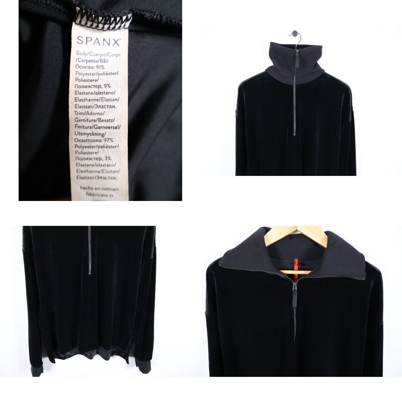 Spanx Spanx Sweatshirt Velvet 1/4 Zip Mock Neck 1X Black Womens Pullover Activewear Size XL / US 12-14 / IT 48-50 - 8 Thumbnail