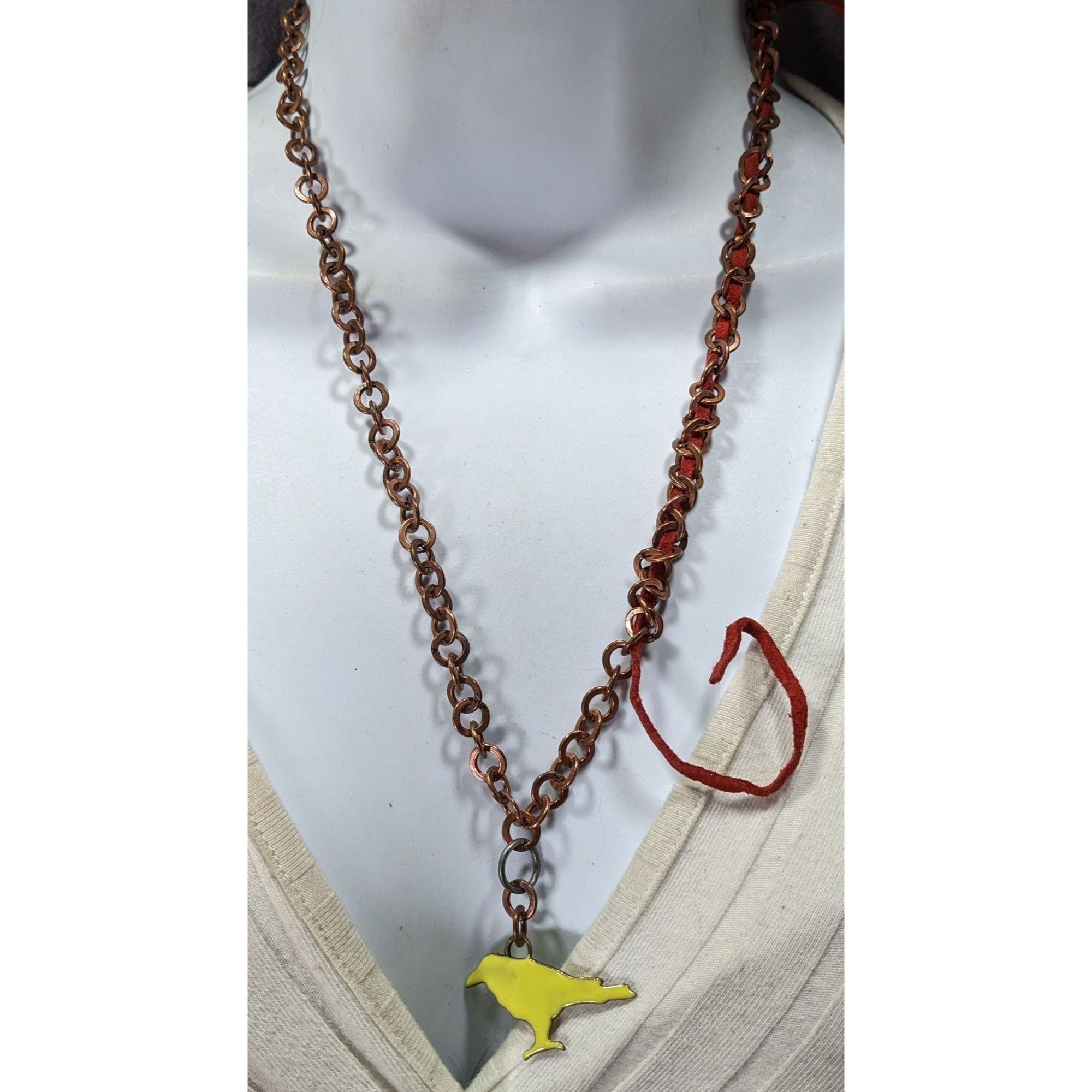 Handmade Unique Handcrafted Copper Chain Necklace With Yellow Bird Pe Size ONE SIZE - 3 Thumbnail