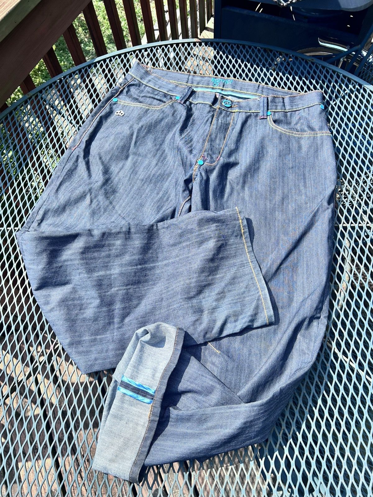 Other CRAZY EMBROIDERED RAW DENIM KONVICT JEANS Y2K STYLE BAGGY Size US 42 / EU 58 - 4 Thumbnail