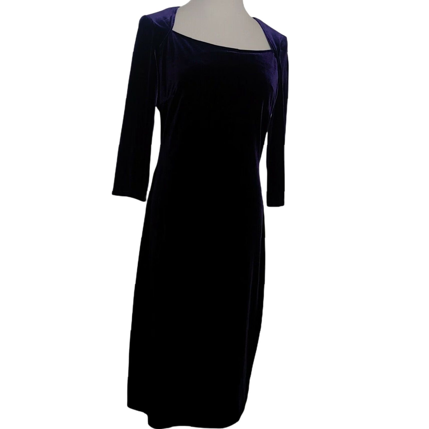Vintage VINTAGE JS Collections Purple Velour Dress 1990s 12 Knee Length Bodycon Velvet Party Dress Womens Size XL / US 12-14 / IT 48-50 - 2 Thumbnail