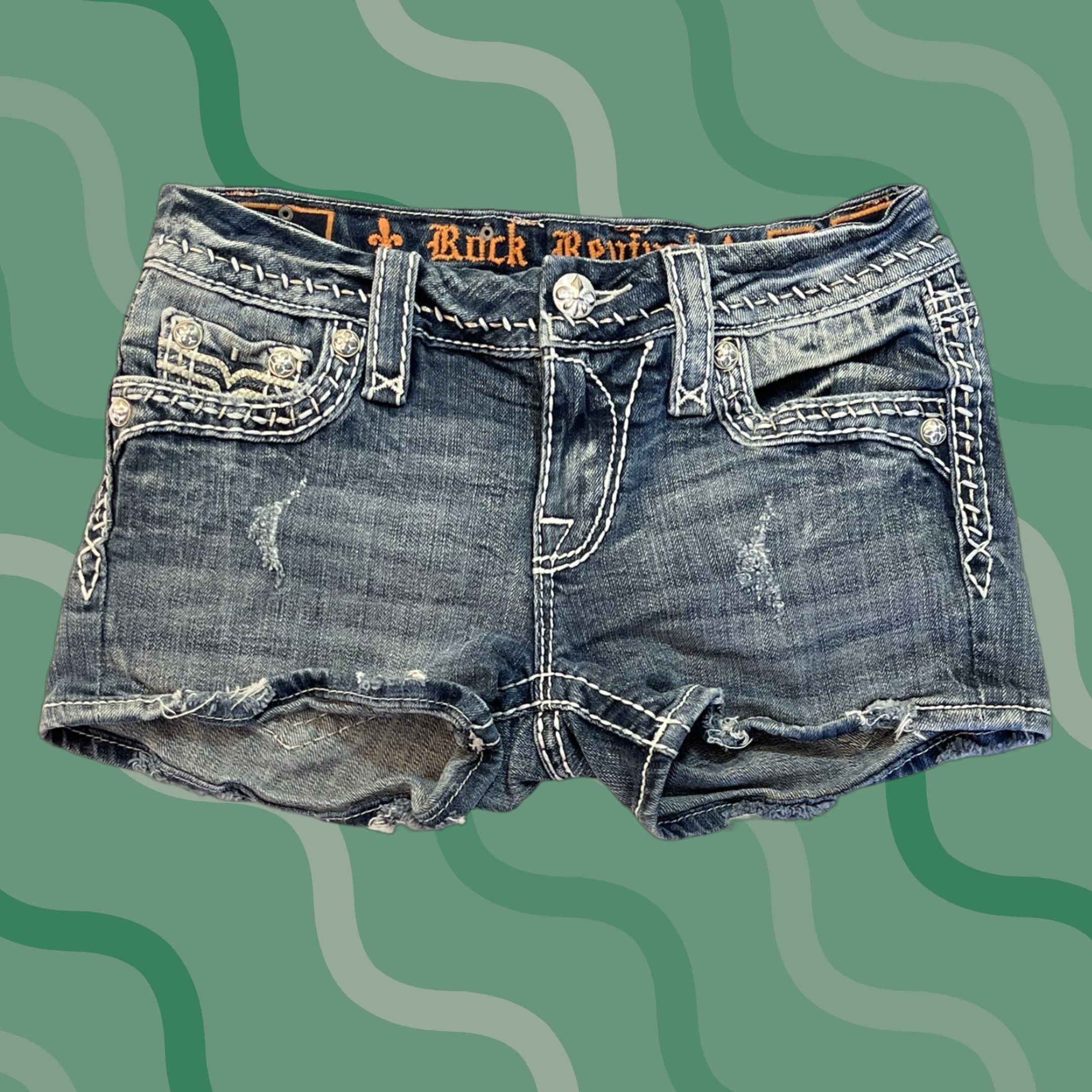 Vintage Rock Revival Women's Distressed Blue Jean Shorts Sz 26 Casual Dark Wash Denim Regular Fit Size 26" / US 2 / IT 38 - 1 Thumbnail
