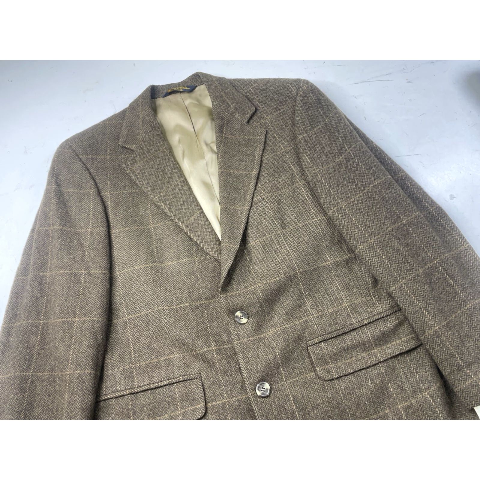Brooks Brothers Brooks Brothers Blazer Mens 37S Brown Camel Hair Herringbone Check Jacket Coat Size 36R - 6 Thumbnail