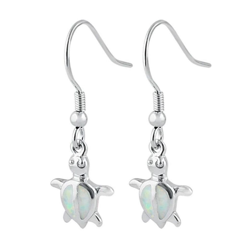 Other Sterling Silver White Lab Opal Sea Turtle Hook Earrings New Size ONE SIZE - 3 Thumbnail