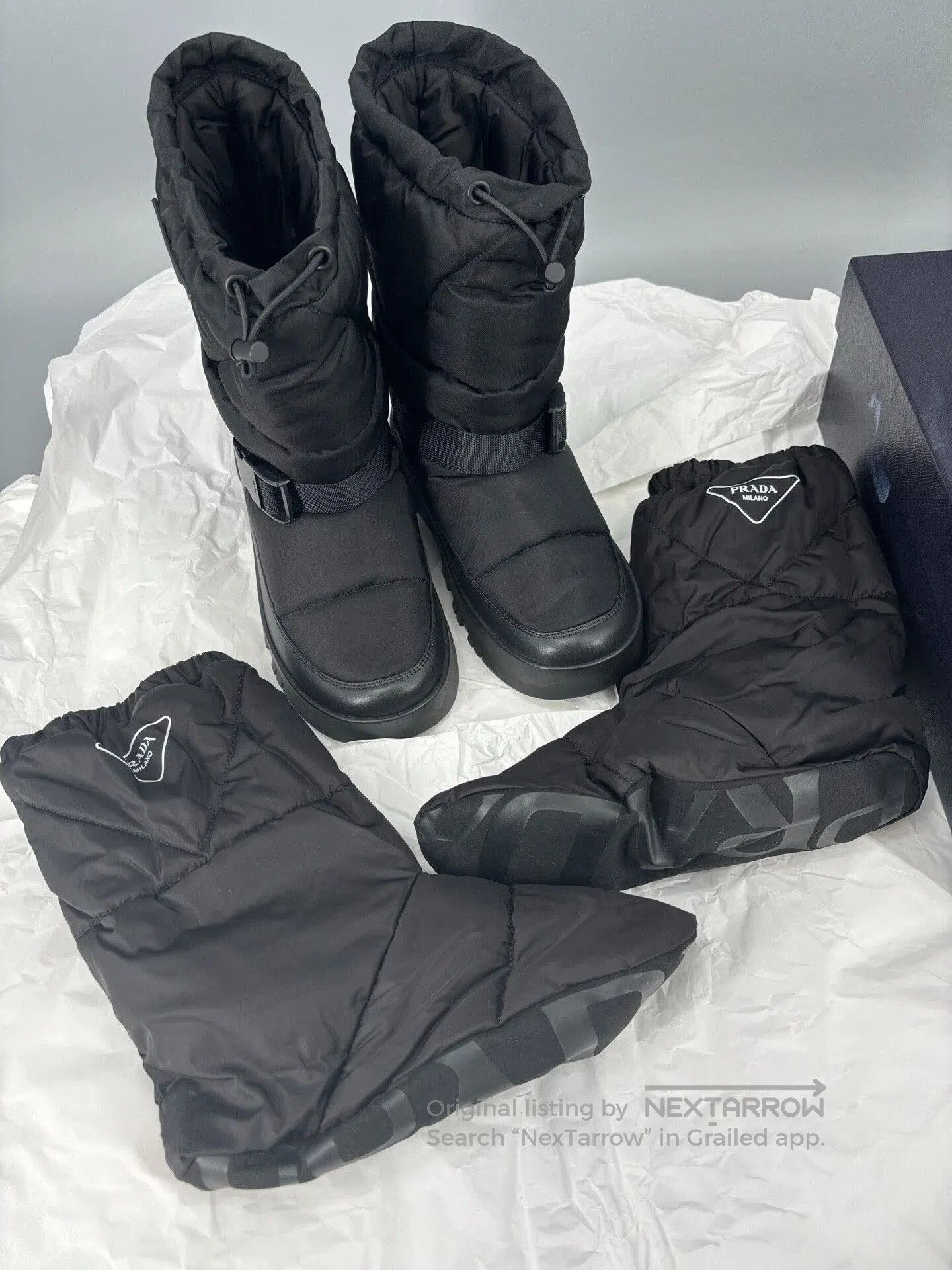 prada men's snow boots with nylon material.