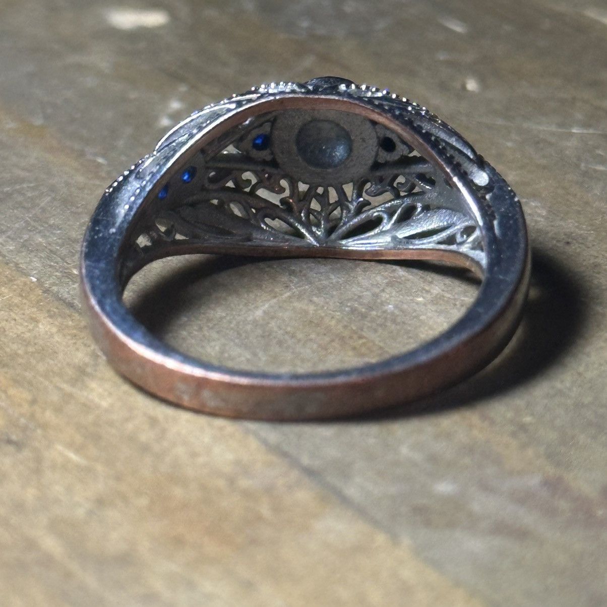 Vintage Vintage silver tone AB and blue rhinestone filigree ring Size ONE SIZE - 6 Thumbnail