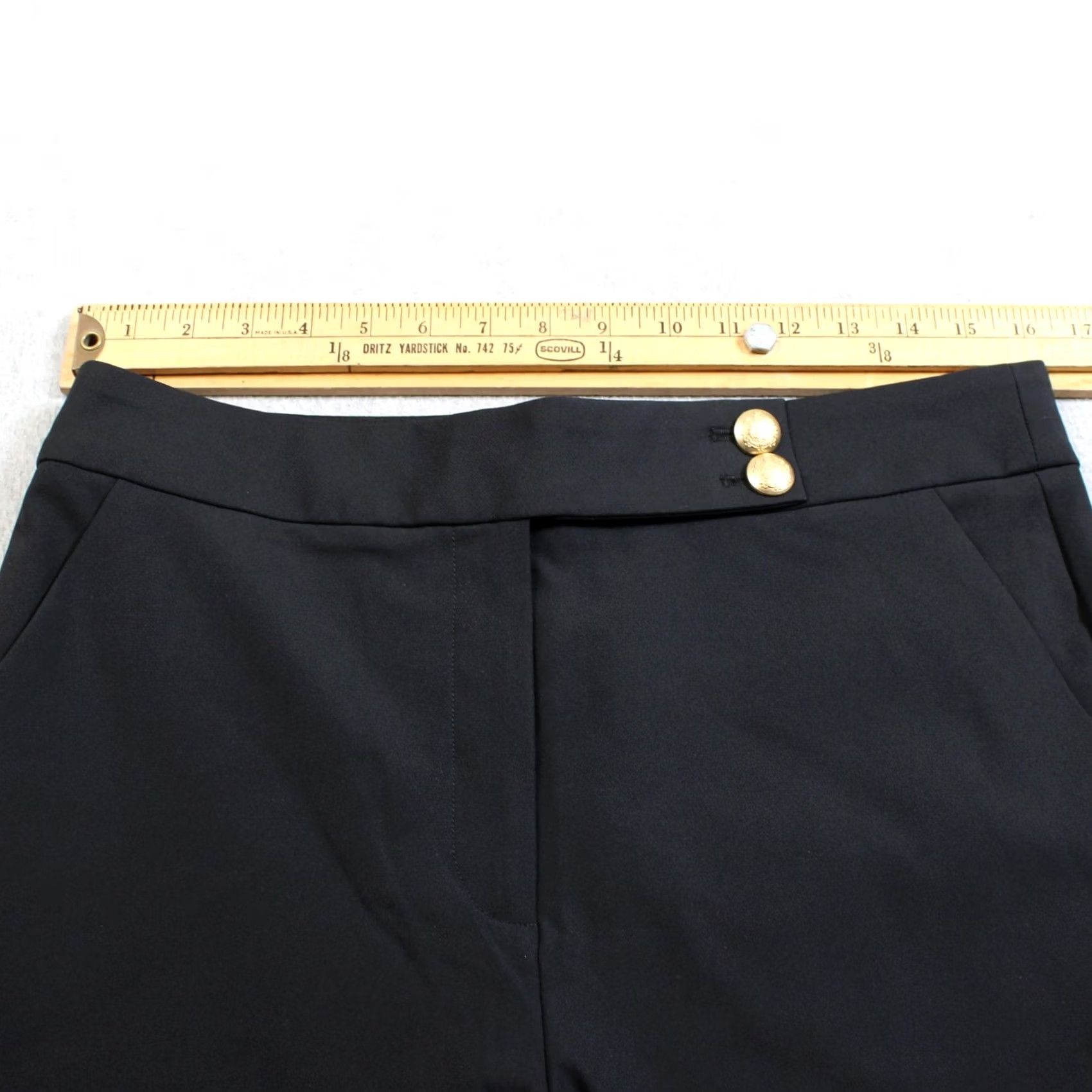 Quince Quince Pants Women 12 Black Crepe Straight Leg Gold Button Dress Office Work Size 34" / US 12 / IT 48 - 6 Thumbnail